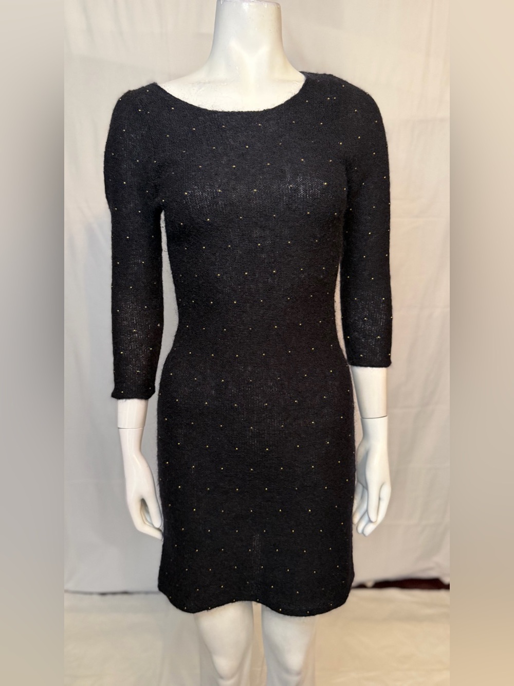 Maje Black Knit Dress with Metallic Dot Detail